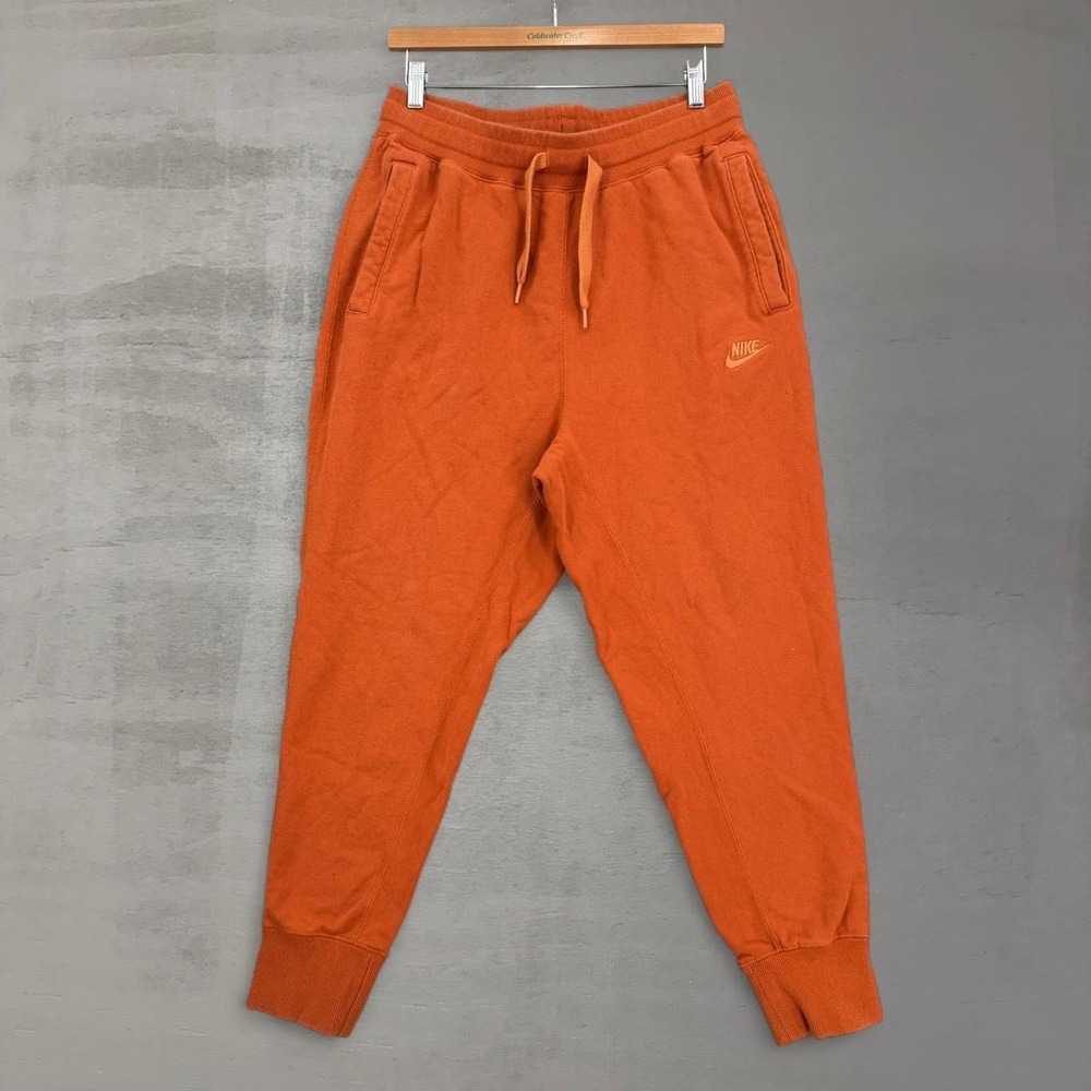 Nike Sweatpants Orange Fleece Joggers Embroidered Logo Mens Medium